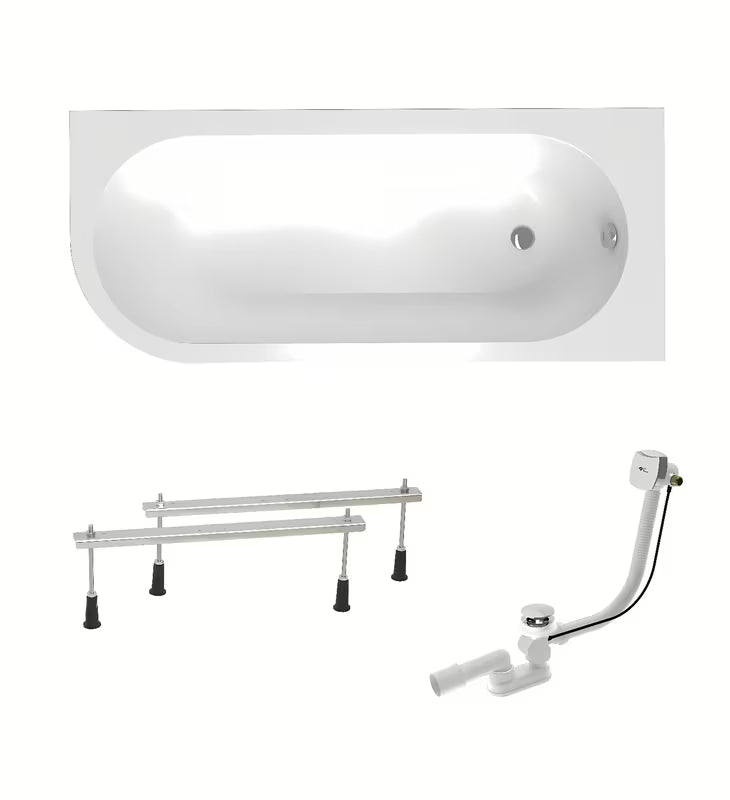 Laguna Rajka desna asimetrična akrilna kada 170x72,5 cm s nogicama i sifonom