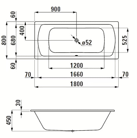 Pravokutna kada Laufen Bolsena 180x80 cm od emajliranog čelika sa zvučnom izolacijom i nogama