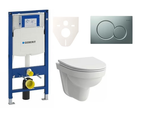 Viseći WC set Laufen Pro Nordic s modulom Geberit Duofix i tipkom za ispiranje u mat krom izvedbi.