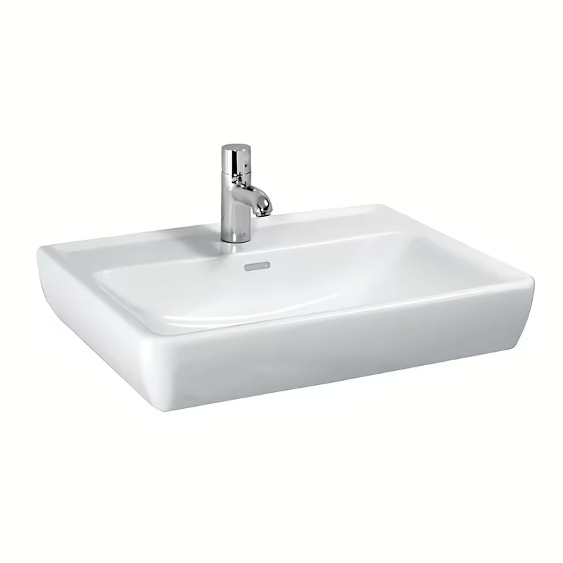 Viseće keramički umivaonik Laufen Pro A 65 x 48 cm u bijeloj boji s otvorom pro za slavinu u sredini.