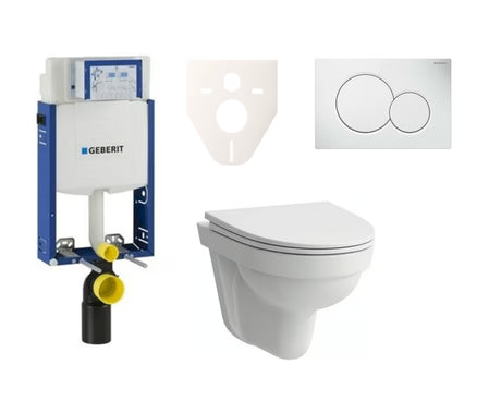 Viseći WC set Laufen Pro Nordic s podžbuknim vodokotlićem Geberit Kombifix i bijelom tipkom za ispiranje.