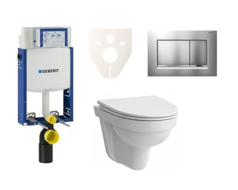 Viseći WC set Laufen Pro Nordic s modulom Geberit Kombifix i tipkom za ispiranje u mat kromu