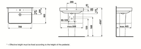 Bijeli viseće keramički umivaonik Laufen Pro S 70x46,5 cm s otvorom pro za slavinu u sredini