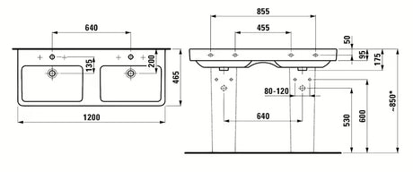 Bijeli keramički dvostruki umivaonik Laufen Pro S 120 x 46 cm s dva otvora pro slavinu