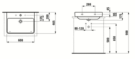 Bijeli keramički viseći umivaonik Laufen Pro S 60x46,5 cm s otvorom za pro slavinu u sredini