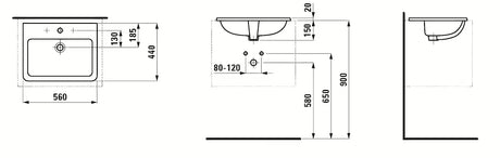 Ugradbeni keramički umivaonik Laufen Pro S 56x44 cm u bijeloj boji s otvorom za pro slavinu u sredini