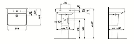 Bijeli viseći umivaonik Laufen Pro S otvorom pro za slavinu u sredini, 55x46,5 cm.