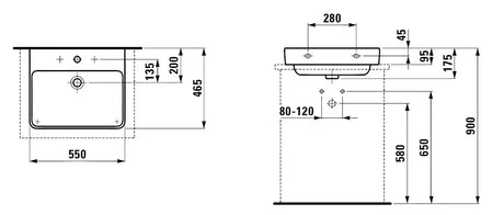 Bijeli viseće keramički umivaonik Laufen Pro S 55x46,5 cm s otvorom pro slavinu u sredini i preljevom.
