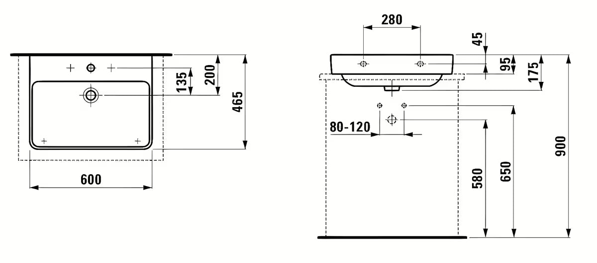 Bijeli keramički viseći umivaonik Laufen Pro S 60x46,5 cm s otvorom za pro slavinu u sredini