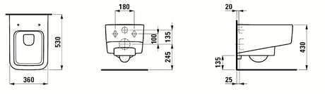 Bijeli viseća WC školjka Laufen Pro S bezrubnom izvedbom bez sustava za ispiranje i četvrtastim dizajnom.