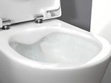 Bijeli viseća WC školjka Laufen Pro S bezrubnom izvedbom bez sustava za ispiranje i četvrtastim dizajnom.