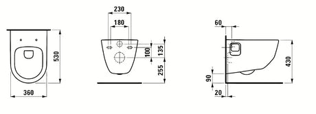 Bijeli viseća WC školjka Laufen Pro bez sustava za ispiranje sa stražnjim odvodom