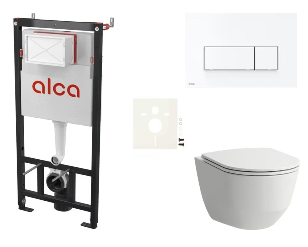 Viseći WC set Laufen Pro s podžbuknim vodokotlićem Alca i sjedalom od duroplasta