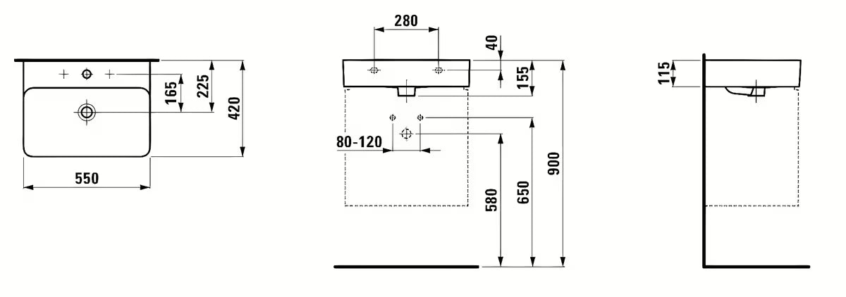 Bijeli viseći umivaonik Laufen Val 55x42 cm od materijala SaphirKeramik sa središnjim otvorom pro slavinu