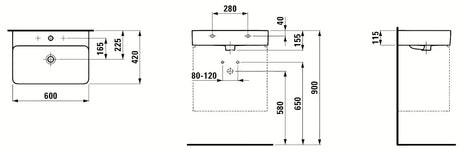 Bijeli keramički viseći umivaonik Laufen Val 60×42 cm s otvorom pro slavinu u sredini.