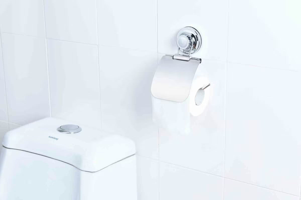 Kromirani držač toaletnog papira s poklopcem Multi Ecoloc s vakuumskom čašicom, montaža bez bušenja.