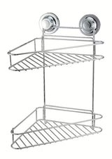 Dvoetažna kutna polica Multi Ecoloc s vakuumskom čašicom u izvedbi chrome pro montaža bez bušenja.