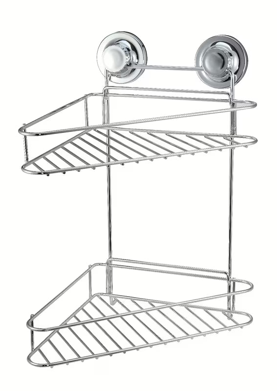 Dvoetažna kutna polica Multi Ecoloc s vakuumskom čašicom u izvedbi chrome pro montaža bez bušenja.