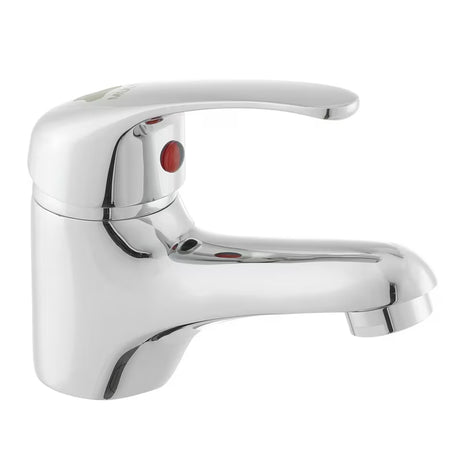 Kromirana jednoručna baterija stojeća miješalica za umivaonik Multi bez odvoda zaobljenog dizajna.