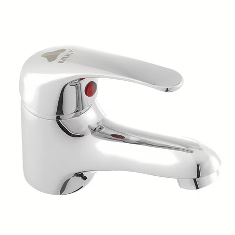 Kromirana jednoručna baterija stojeća miješalica za umivaonik Multi bez odvoda zaobljenog dizajna.