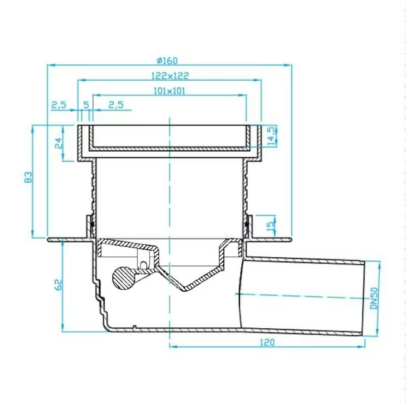 Bijeli podni sifon/slivnik Multi pro za ugradnju pločice s odvodom DN50 i nepovratnom klapnom