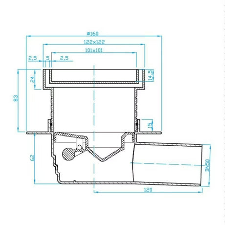 Bijeli podni sifon/slivnik Multi pro za ugradnju pločice s odvodom DN50 i nepovratnom klapnom