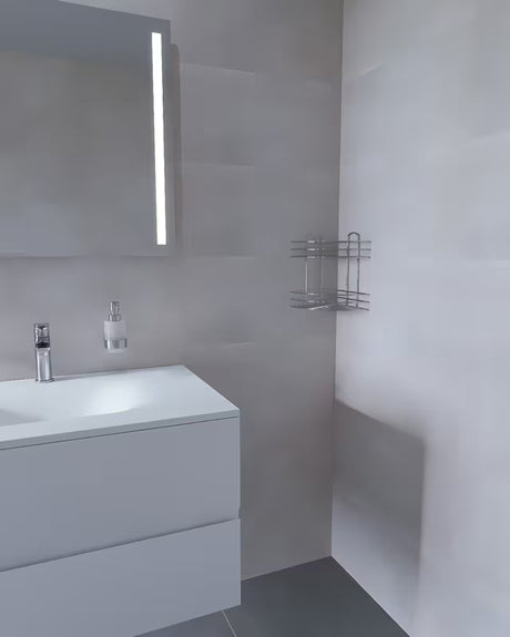 Elegantna zidna dvoetažna kupaonska polica u kromiranoj izvedbi.