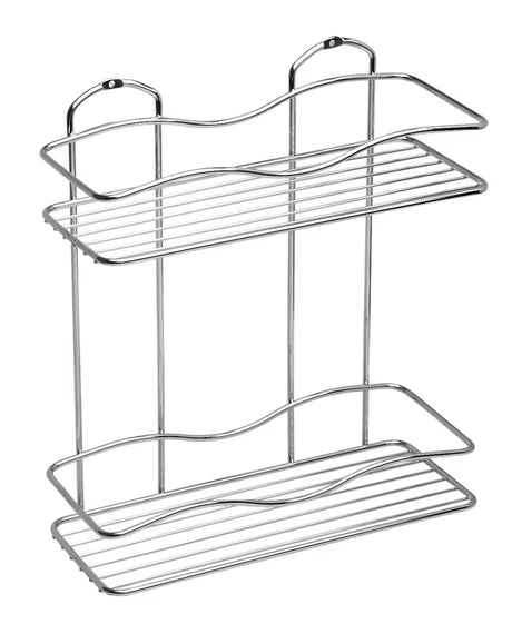 Elegantna zidna dvokatna kromirana polica za kupaonicu, za kozmetiku.