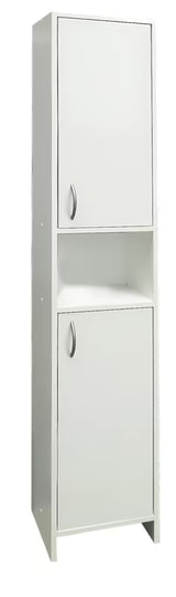 Visoka bijela kupaonski ormarić Multi Praxis od mat laminata s gornjim i donjim vratima