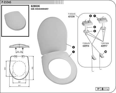 Bijela univerzalna WC daska Multi od termoplasta s plastičnim šarkama i skrivenim pričvršćenjem
