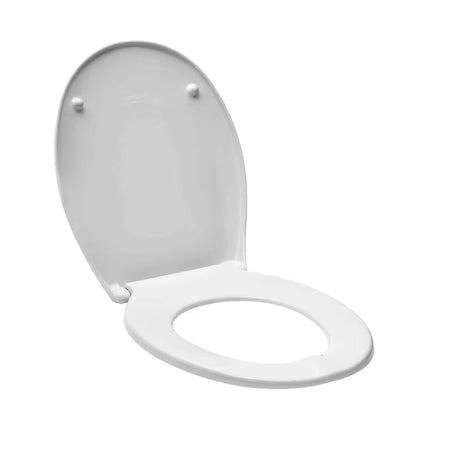 Bijela WC daska Multi Unisetplus od duroplasta s antibakterijskom obradom i plastičnim šarkama sa skrivenim pričvršćenjem.