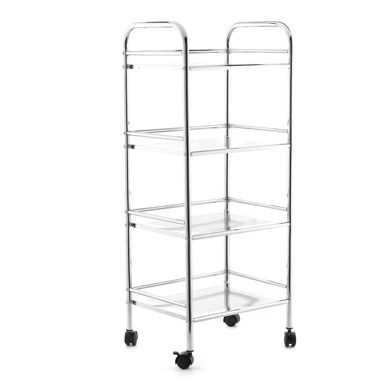 Elegantni na kotačima kupaonski kolica na kotačićima s četiri police u izvedbi Chrome.