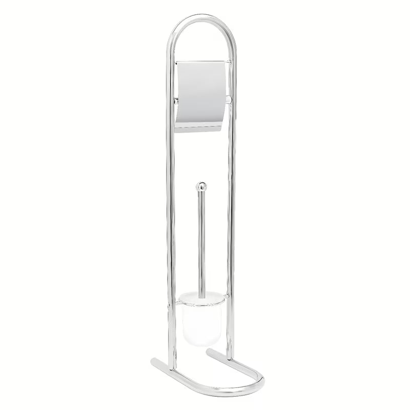 Samostojeći  ČETKA za Wc s držačem za toaletni papir od nehrđajućeg čelika u krom izgledu.