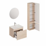 Kupaonski set Naturel Ancona u dekoru akacije s ormarićem, keramičkim umivaonikom i LED ogledalom