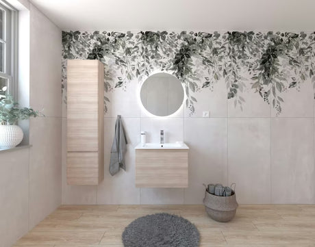 Kupaonski set Naturel Ancona u dekoru akacije s ormarićem, keramičkim umivaonikom i LED ogledalom