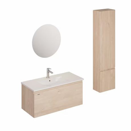 Kupaonski set Naturel Ancona u dekoru akacije s visećim ormarićem, umivaonikom i LED ogledalom