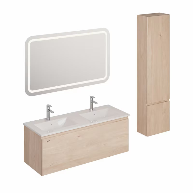 Kupaonski set Naturel Ancona u dekoru akacije s dvostrukim umivaonikom i LED ogledalom