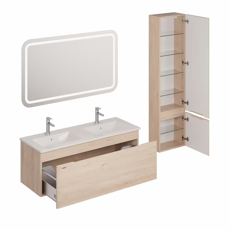 Kupaonski set Naturel Ancona u dekoru akacije s dvostrukim umivaonikom i LED ogledalom