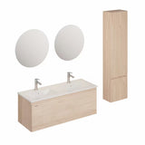 Kupaonski set Naturel Ancona u dekoru akacije s dvostrukim umivaonikom, s ormarićima i LED ogledalima