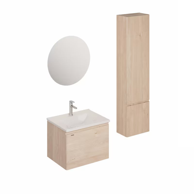 Kupaonski set Naturel Ancona u dekoru akacije s ormarićem, umivaonikom i LED ogledalom