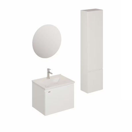 Kupaonski set Naturel Ancona u bijelom dekoru s keramičkim umivaonikom, slavinom i LED ogledalom