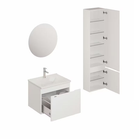 Kupaonski set Naturel Ancona u bijelom dekoru s keramičkim umivaonikom, slavinom i LED ogledalom