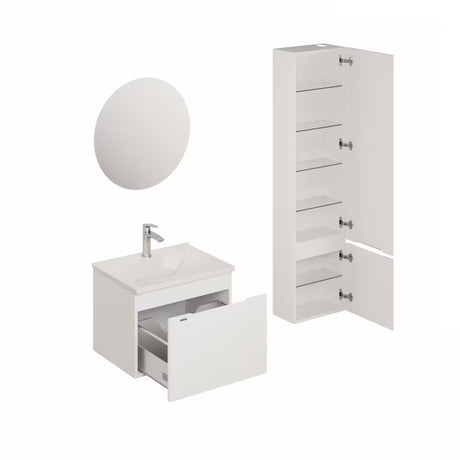 Viseća kupaonski set Naturel Ancona u bijelom dekoru s keramičkim umivaonikom i LED ogledalom