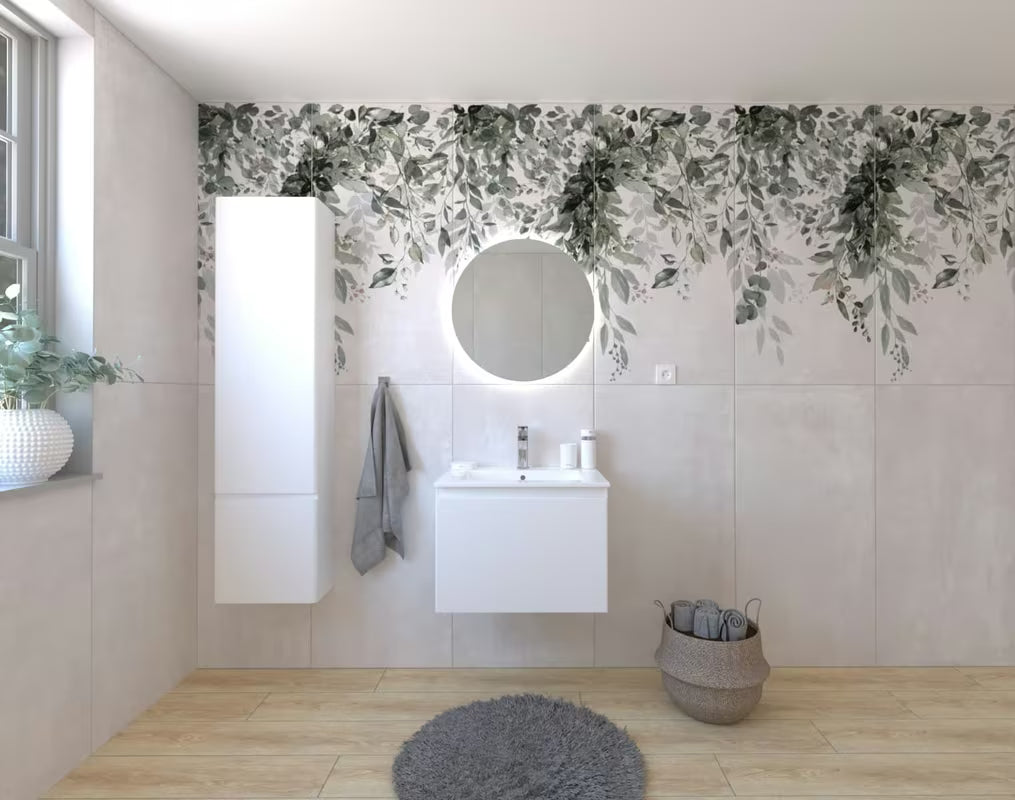 Viseća kupaonski set Naturel Ancona u bijelom dekoru s keramičkim umivaonikom i LED ogledalom