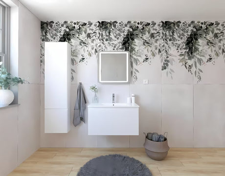 Kupaonski set Naturel Ancona u bijelom dekoru s ormarićem, umivaonikom, LED ogledalom i visokim ormarićem