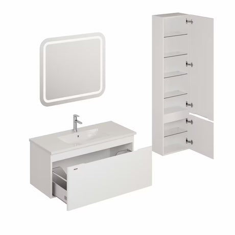 Kupaonski set Naturel Ancona u bijelom sjaju s visećim ormarićem i keramičkim umivaonikom