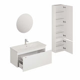 Bijela sjajna kupaonski set Naturel Ancona s visećim ormarićem i keramičkim umivaonikom