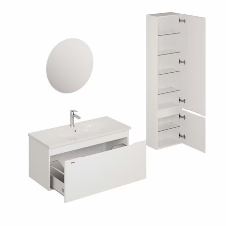 Bijela sjajna kupaonski set Naturel Ancona s visećim ormarićem i keramičkim umivaonikom