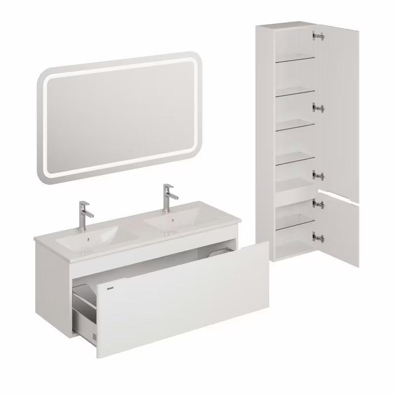 Viseća kupaonski set Naturel Ancona u bijelom dekoru s dvostrukim umivaonikom i LED ogledalom