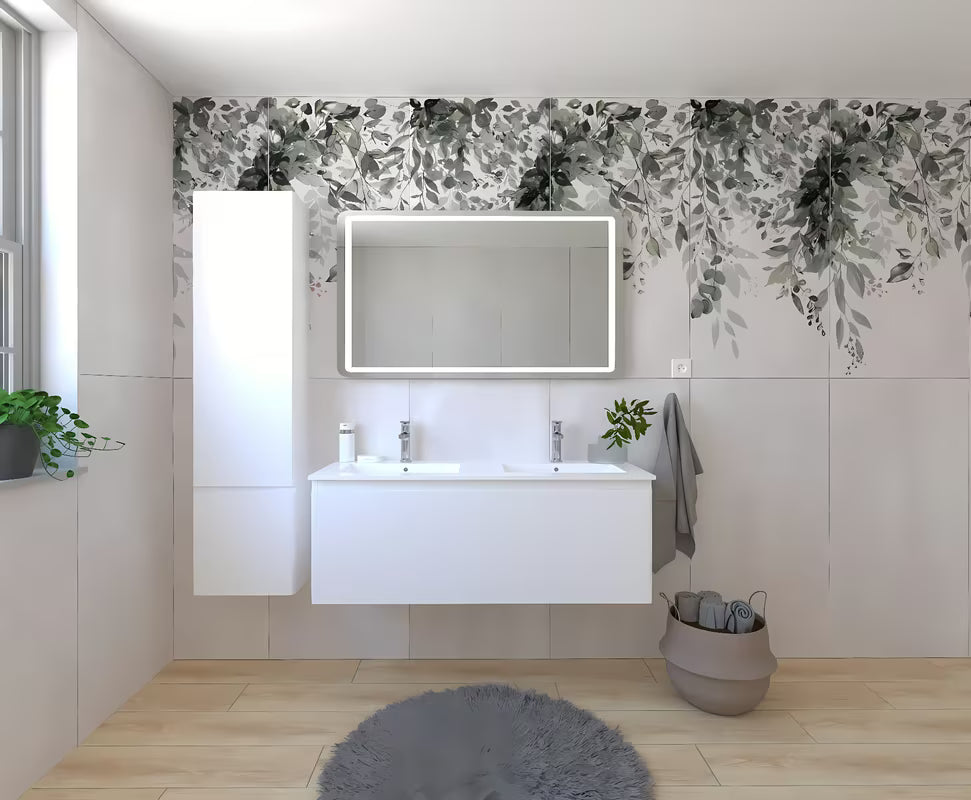 Viseća kupaonski set Naturel Ancona u bijelom dekoru s dvostrukim umivaonikom i LED ogledalom